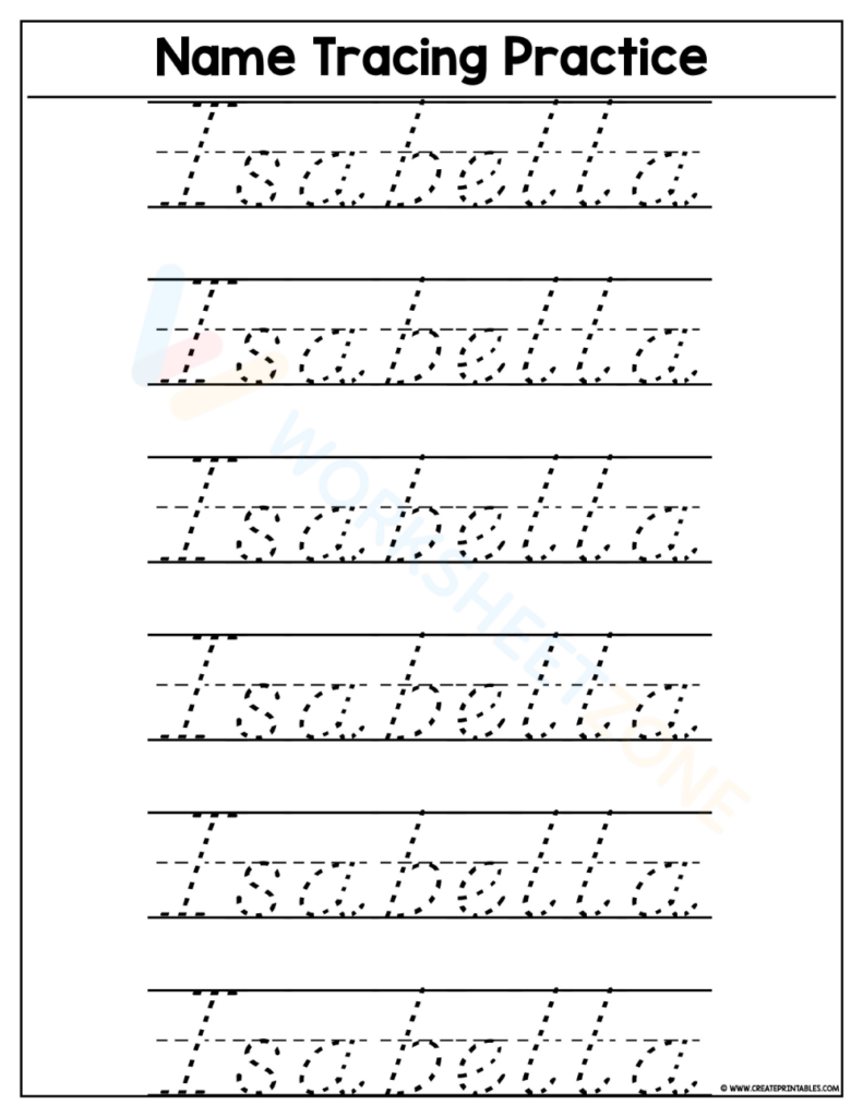 Name Tracing Worksheet Isabella Worksheet Zone