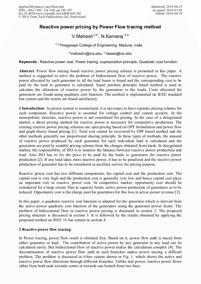 Reactive Power Pricing By Power Flow Tracing Method Scientific Net