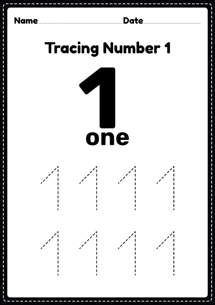 12 Nos Tracing Number 1 Worksheet For Kindergarten And Preschool Kids 