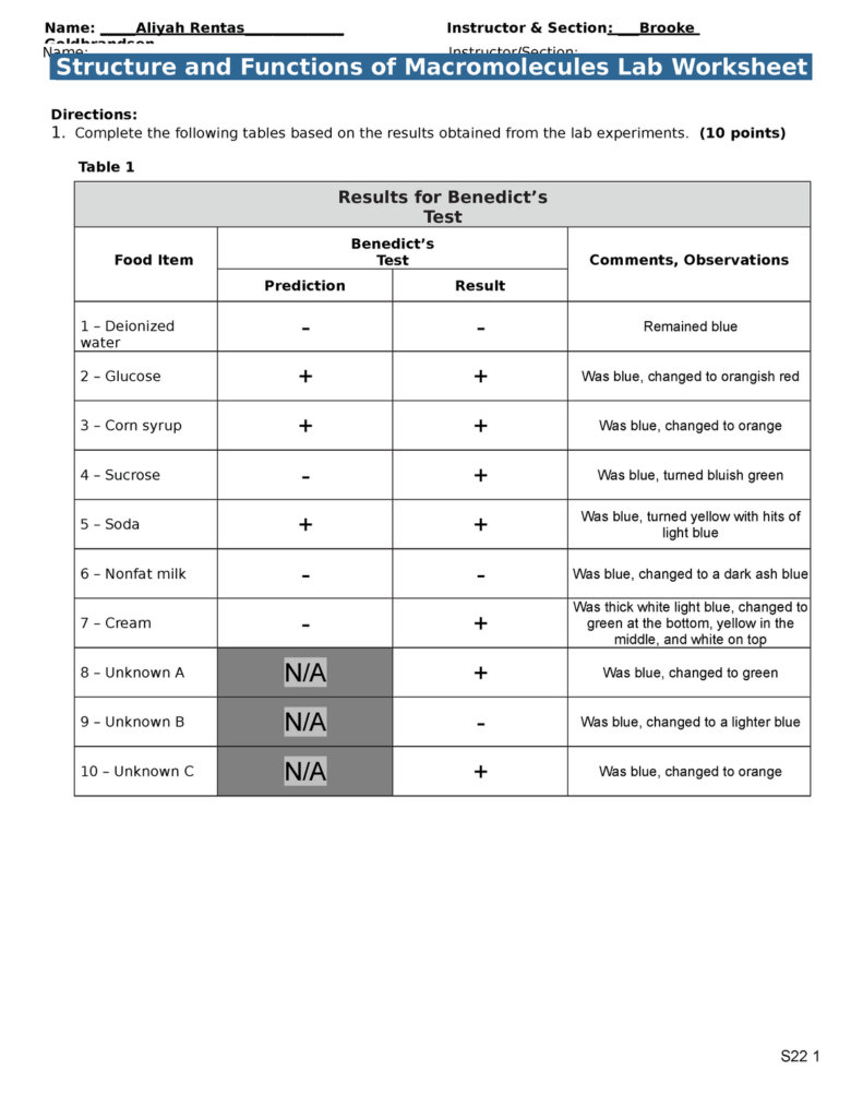 3 Macromolecules Wksht S22 Name 
