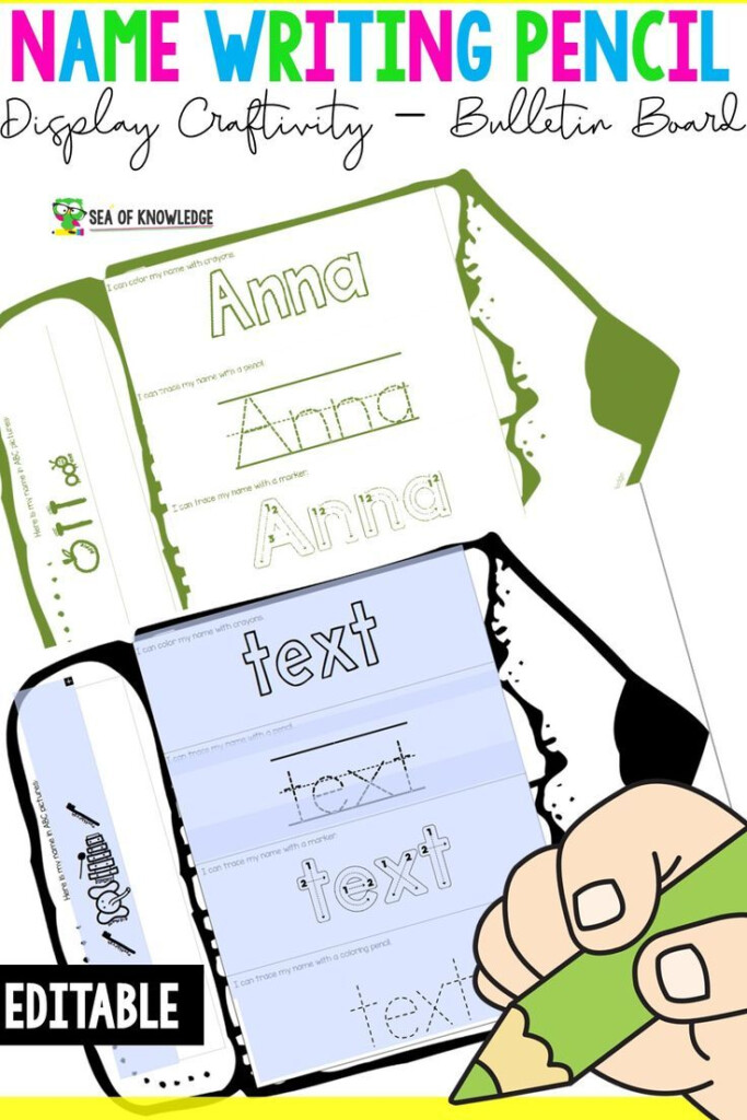 Printable Name Tracing Practice Bulletin Board Display Pencils 